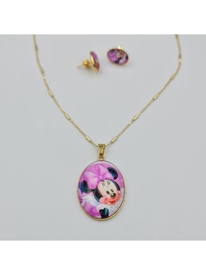 SE Jewellery Altın Renginde Çelik Mini ve Mickey Mause Çocuk Takı Seti