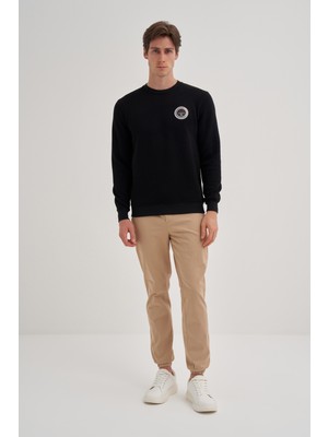 Cazador 24KCEEO05140 Siyah Erkek Bisiklet Yaka Cazador Yazı Işlemeli 3 Iplik Sweat