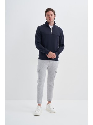 Cazador 24KCEEO05618 Lacivert Erkek 3 Iplik Yarım Fermuarlı Geniş Boğazlı Sweat