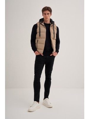 Cazador 24KCEEO01005 Bej Erkek Tak Çıkar Kapişonlu Şişme Sıfır Kollu Mikro Yelek