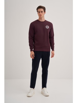 Cazador 24KCEEO05140 Vişne Erkek Bisiklet Yaka Cazador Yazı Işlemeli 3 Iplik Sweat