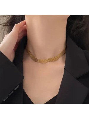 SE Jewellery Altın Renk Vıp Seri Örgü Model Gerdanlık Kolye Bileklik Set