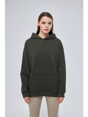 Unisex Haki Basic Sweatshirt Hoodie %100 Pamuklu