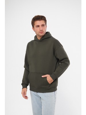 Unisex Haki Basic Sweatshirt Hoodie %100 Pamuklu