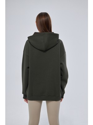 Unisex Haki Basic Sweatshirt Hoodie %100 Pamuklu