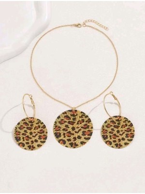 SE Jewellery Gold Leopar Geometrik Kesim Gösterişli Kadın Set