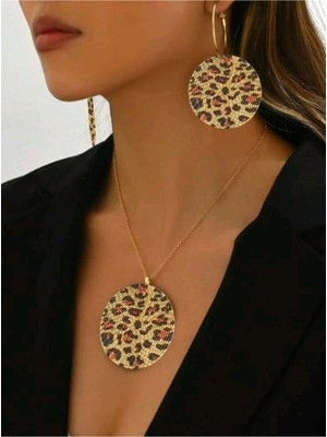 SE Jewellery Gold Leopar Geometrik Kesim Gösterişli Kadın Set