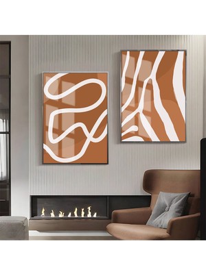 Harikabirev Kiremit-Bej Soyut Şekil Kombin |Çerçeveli Cam Tablo 2li Dikey