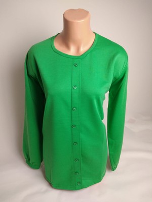 Yaşar Triko Kadın Yeşil Bisiklet Yaka Patlı Süs Düğmeli Yırtmaçlı Uzun Kollu Lastikli Iki Iplik Bluz