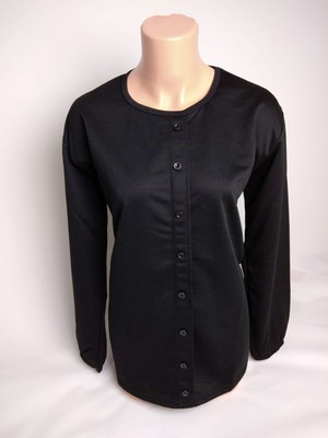 Yaşar Triko Kadın Siyah Bisiklet Yaka Patlı Süs Düğmeli Yırtmaçlı Uzun Kollu Lastikli Iki Iplik Bluz