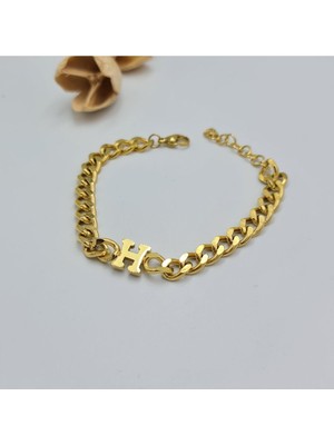 SE Jewellery Gold Çelik H Harf Zincir Bileklik