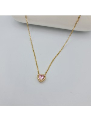 SE Jewellery Çelik Pembe Taşlı Kalp Mini Kadın Set