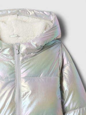 Kız Bebek Gri Shine Puffer Şişme Mont