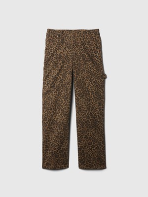 Kadın Kahverengi Mid Rise '90S Loose Leopar Desenli Kargo Jean Pantolon