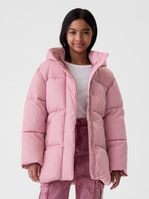 Kız Çocuk Pembe Geri Dönüştürülmüş Heavyweight Primaloft® Puffer Şişme Mont