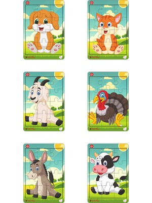 Gift Plus Ahşap Puzzle 6'lı Set Hayvalar Eğitici Yapboz Puzzle Set 4 (12 Parça)