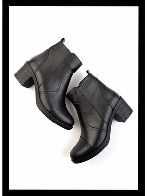 Bambi Siyah Hakiki Deri Kadın Bot & Bootie K02040451503