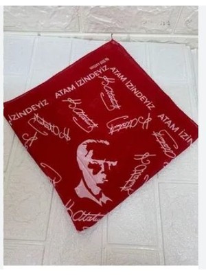 Kırmızı Atatürk Imza Fular - Bandana - 23 Nisan, 29 Ekim, 30 Ağustos, 19 Mayıs Atam Izindeyiz