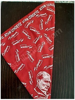 Kırmızı Atatürk Imza Fular - Bandana - 23 Nisan, 29 Ekim, 30 Ağustos, 19 Mayıs Atam Izindeyiz