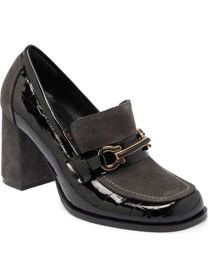 Tergan  Siyah Hakiki Rugan Deri Kadın Topuklu Ayakkabı - K24S1AY67540-H44