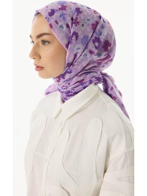 Bloom Plumeria Desen Siyah-Mavi Pamuklu Şal