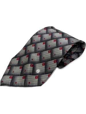 El Yapımı Desenli Gri Ipek Kravat K02