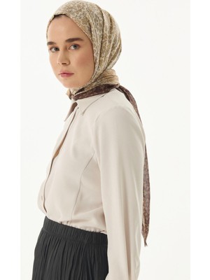 Aster Çiçek Desen sütlü kahve  Pamuklu Şal