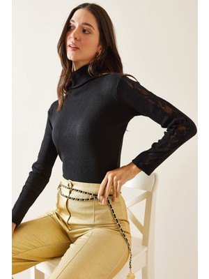 Xhan Siyah Kolları Tül Detaylı Balıkçı Yaka Bluz 5KXK2-49019-02