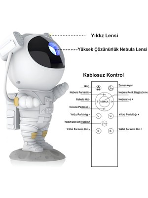 Store Astronot Galaksi Projektör Kumandalı Gece Lambası Yıldız ve Samanyolu Projeksiyon Işığı