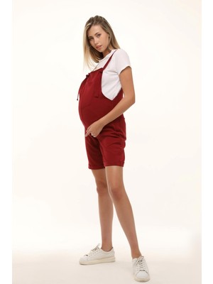 Luvmabelly MYRA6207 - Bordo Hamile Şort Salopet