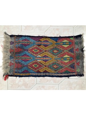 DesignEv 81X146 cm Geometrik Desenli Çok Renkli Çiftlik Evi Stili Dekoratif El Dokuma Kilim