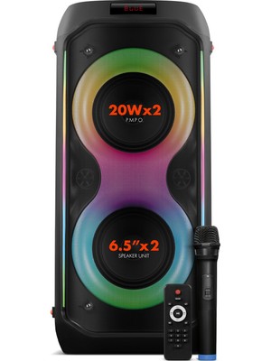 Powerway  Duo Xl Taşınabilir Mikrofonlu 20X2 W Karaoke Ses Kayıt Bluetooth Hoparlör LED Işıklı