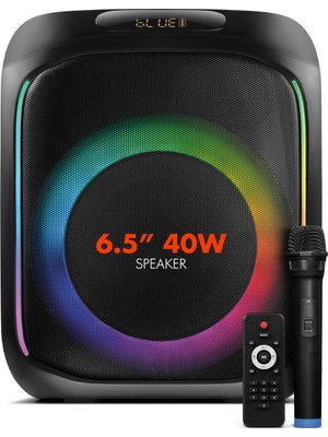 Powerway  Mio Taşınabilir Mikrofonlu 40 W Parti Karaoke Kumandalı Bluetooth Hoparlör LED Işıklı