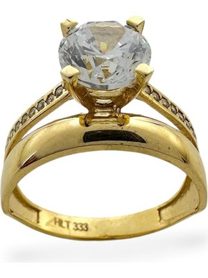 MaGold Tektaş Düz Bombe Alyans Ikili Kombin Günlük 8 Ayar Altın Yüzük