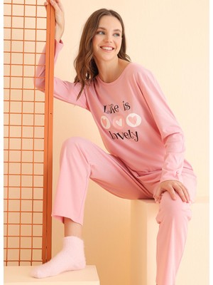 Life Is Lovely Baskılı Pijama Takım 68083