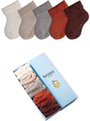 Bross Bebek 5li Kaydırmaz Soket Çorap Havlu Dokulu Kutu Seti ONL-02515 Erkek Çocuk İçin