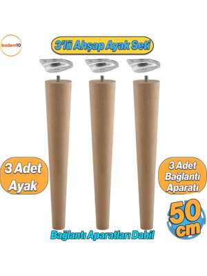 Badem10 3'lü Ahşap Sehpa Ayak Takımı - 50 cm Zigon Puf Tabure Ayağı - Masa Ayakları Açılı Bağlantı Aparatı Dahil