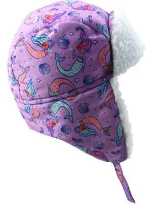 Su Geçirmez Kız Çocuk Bere Eldiven Set 4-8 Yas Kayak ve Snowboard Bere Eldiveni Mor Denizkızı