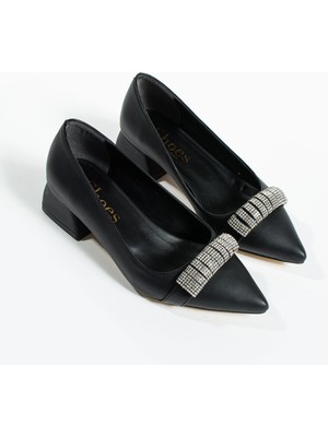 Duxal Shoes Maya Siyah Taş Detay Kadın Topuklu Ayakkabı