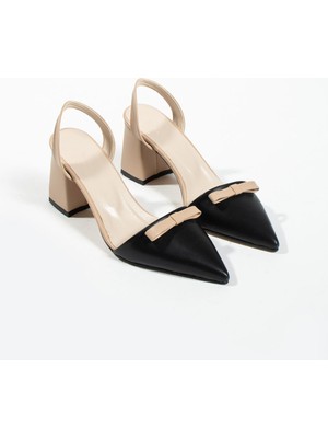 Duxal Shoes Werner Kadın Çift Renk Fiyonk Detay Topuklu Ayakkabı