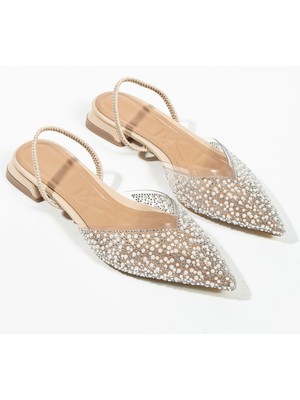 Duxal Shoes Bella Inci Detay Arkası Açık Topuklu Ayakkabı-Babet