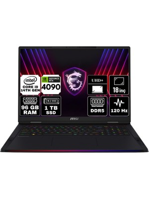 Msı Raıder 18 Hx Intel Core I9 14900HX 96GB 1tb SSD RTX4090/16GB Freedos 18" Uhd+ Taşınabilir Bilgisayar A14VIG-468TR-A3 & Anzar Mouse