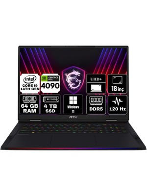 Msı Raıder 18 Hx Intel Core I9 14900HX 64GB 4tb SSD RTX4090/16GB Windows 11 Pro 18" Uhd+ Taşınabilir Bilgisayar A14VIG-468TR-A27 & Anzar Mouse