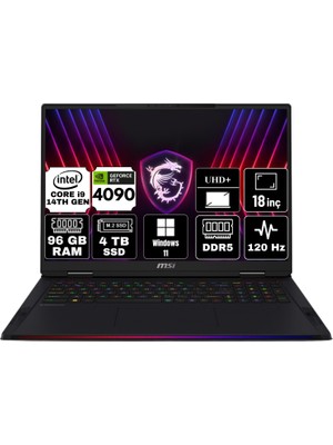 Msı Raıder 18 Hx Intel Core I9 14900HX 96GB 4tb SSD RTX4090/16GB Windows 11 Pro 18" Uhd+ Taşınabilir Bilgisayar A14VIG-468TR-A31 & Anzar Mouse