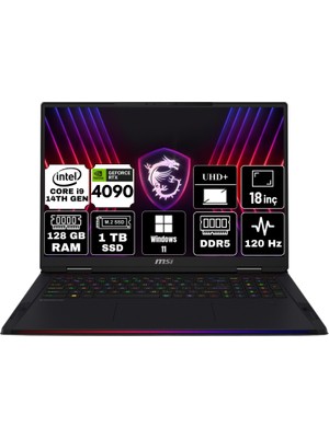 Msı Raıder 18 Hx Intel Core I9 14900HX 128GB 1tb SSD RTX4090/16GB Windows 11 Home 18" Uhd+ Taşınabilir Bilgisayar A14VIG-468TR-A20 & Anzar Mouse