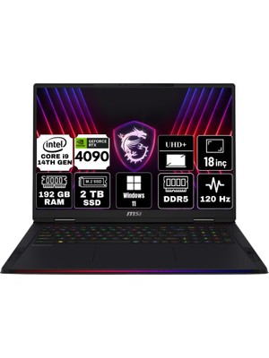 Msı Raıder 18 Hx Intel Core I9 14900HX 192GB 2tb SSD RTX4090/16GB Windows 11 Pro 18" Uhd+ Taşınabilir Bilgisayar A14VIG-468TR-A38 & Anzar Mouse