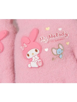 Pembe Örme Yumuşacık Sıcacık Eldiven Hello Kitty- My Melody - Pembe Parmak Ucu Detay 3-8 Yaş