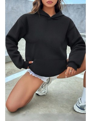 Oksit Lole Düz Basic Pamuklu Kapüşonlu Kadın Sweatshirt