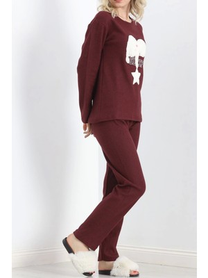 Kazax Nakışlı Fitilli Pijama Takımı Bordo - 19217.1048.