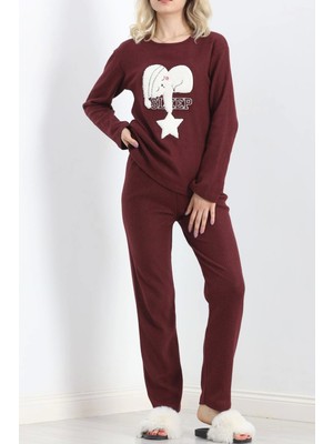 Kazax Nakışlı Fitilli Pijama Takımı Bordo - 19217.1048.